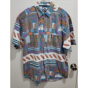 VTG Santana Hawaiian Aloha Camp‎ Button Up Short Sleeve Shirt Geometric Size L